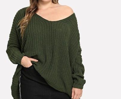 Plus V Neck Solid Oversized Sweater | Plus size sweaters, Fashion .