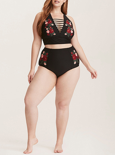 WMNS Plus Size Swimsuit - Top Middle String / Large Rose and .