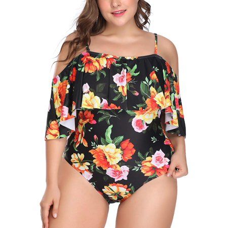 Angelique - Womens Plus Size One Piece Swimsuit Floral Print .