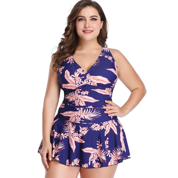 Kawell - Plus Size Swimsuit for Women, Tummy Control Swimdress Two .