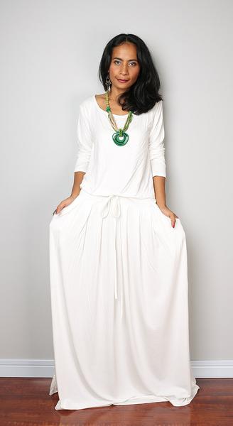 PLUS SIZE Dress / Off-White Maxi Dress - Long Sleeve dress .