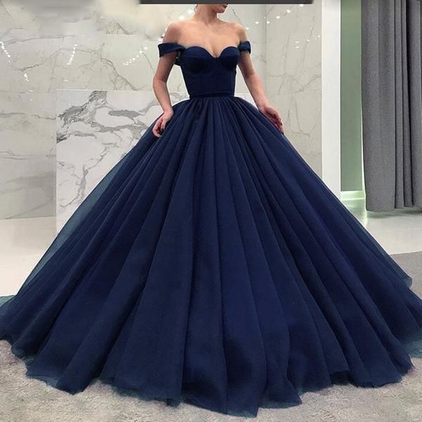 navy ball gown formal prom dress | Prom dresses modest, Poofy prom .