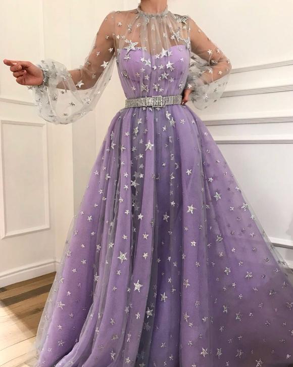 Purple Tulle prom dress, floor length prom dress, pretty prom .
