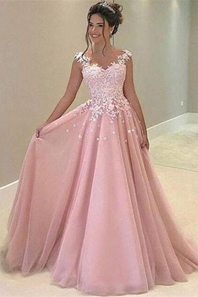 New Design Lace Pink Long Prom Dresses For Teens,Princess Prom .