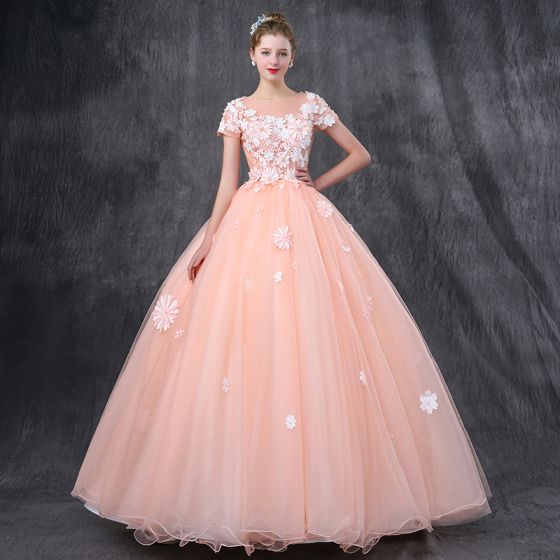 Romantic Pearl Pink Prom Dresses 2019 A-Line / Princess Scoop Neck .