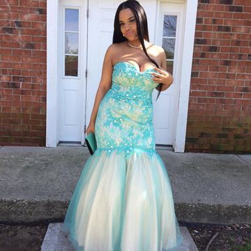 $158.99 Blue Lace Appliques Sweetheart Mermaid Tulle Plus Size .