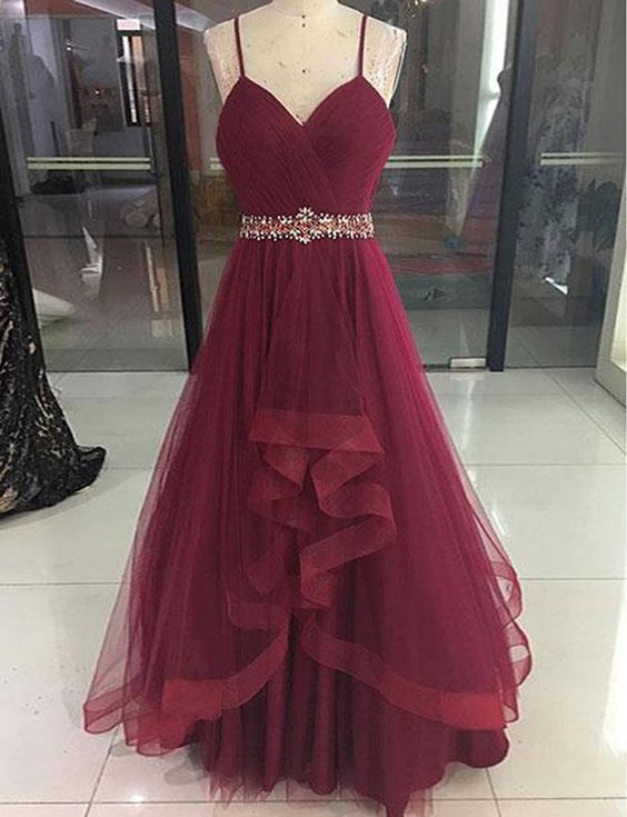 Wine Red High Low Party Dress 2019, Cute Straps Junior Prom Dress .