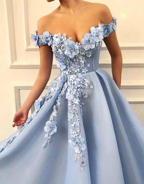 A Line Blue Off the Shoulder Tulle Lace Sweetheart 3D Flowers Prom .