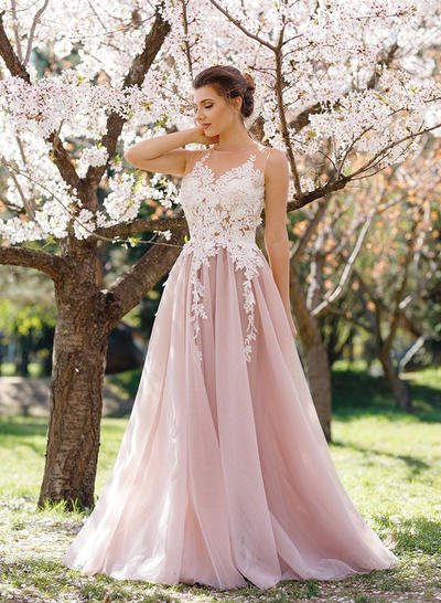 Sleeveless A-Line/Princess Tulle Appliques Prom Dresses - | Save .
