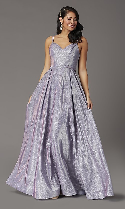 Metallic Long Sparkly Formal Prom Dress - PromGi