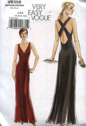 Vogue Sewing Pattern 8358 Misses Sizes 4-6-8-10 Easy Evening Gown .