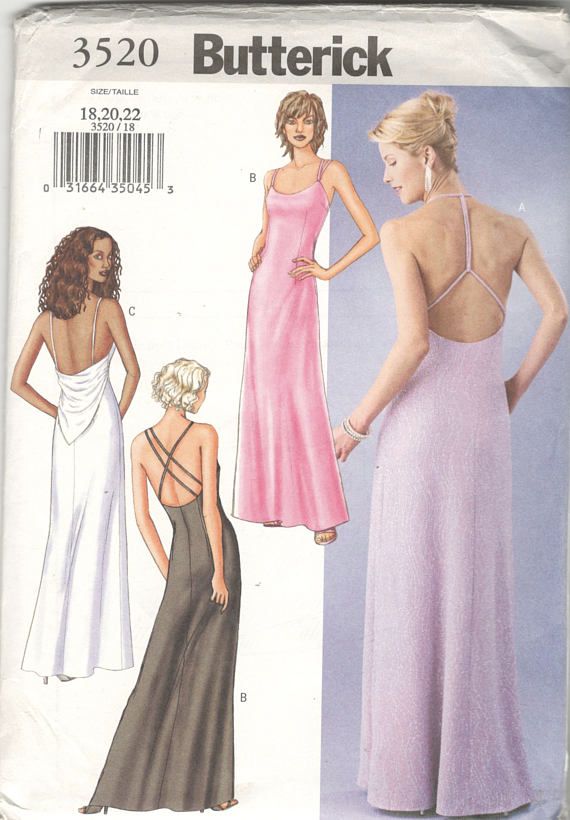 Butterick 3520 Misses Low Back Dress Gown Pattern Evening Prom .