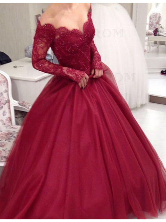 Buy Elegant Red Off the Shoulder Long Sleeves Beading Long Prom .