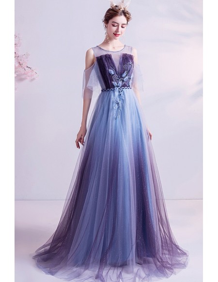 Fantasy Blue Purple Ombre Prom Dress With Bling Wholesale #T76066 .