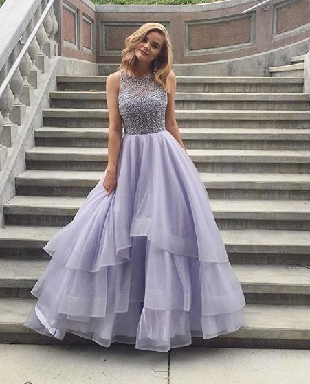 Light purple beading tulle long prom dress,evening dresses · Dress .