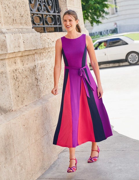 Gloria Jersey Midi Dress - Jewel Purple/ Navy / Pop Peony | Boden