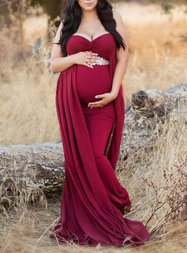 Sweetheart Inset Skirt Maternity Dress - Wine R