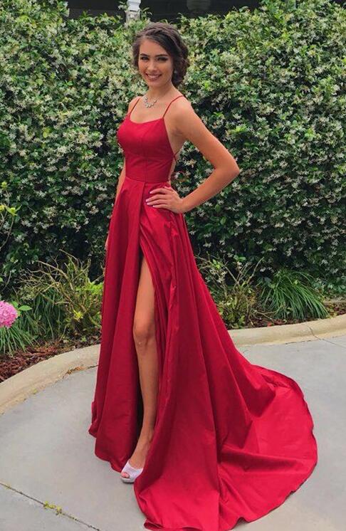 Spaghetti Straps Red Prom Dress,Sexy Prom Dress,Cheap Long Prom .