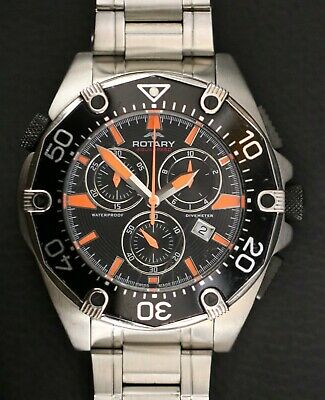 Rotary Aquaspeed Chronograph Stainless Steel Black & Orange Date .