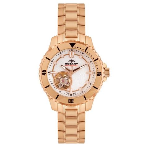Ladies Rotary Aquaspeed automatic rose gold plated bracelet watch .