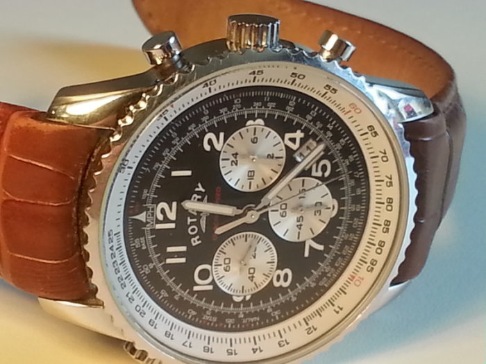 Rotary Chronospeed Chronograph Mens Watch Gb03351 Brown Leather .