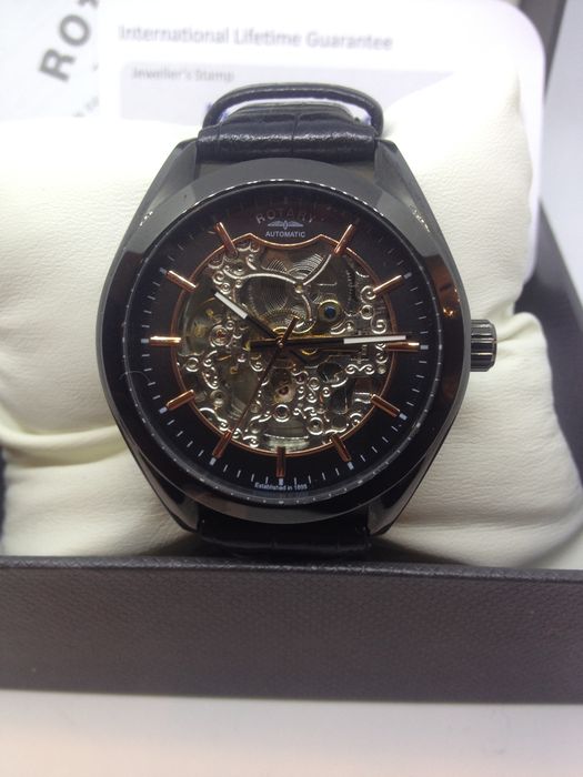 Rotary Men's GS03630/04 Skeleton Black Plated - men's - Catawi