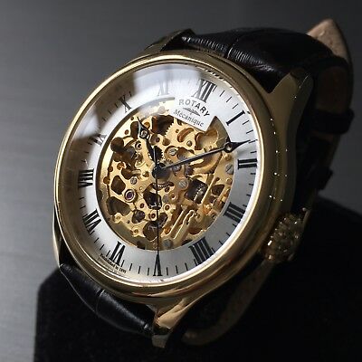 Mens Rotary Watch MECANIQUE GS02941/03 Gold skeleton Automatic .