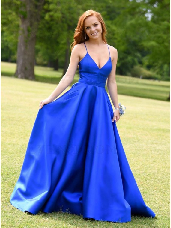 Buy Long Simple Royal Blue Prom Dress with Pockets from Sevenprom .