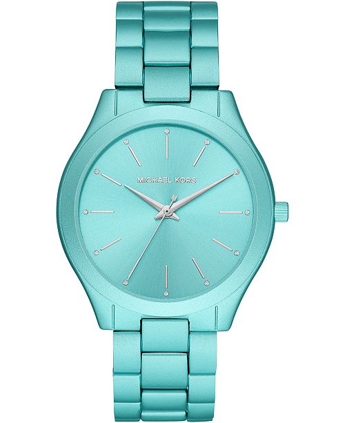 Michael Kors Women's Slim Runway Aqua Aluminum Bracelet Watch 42mm .