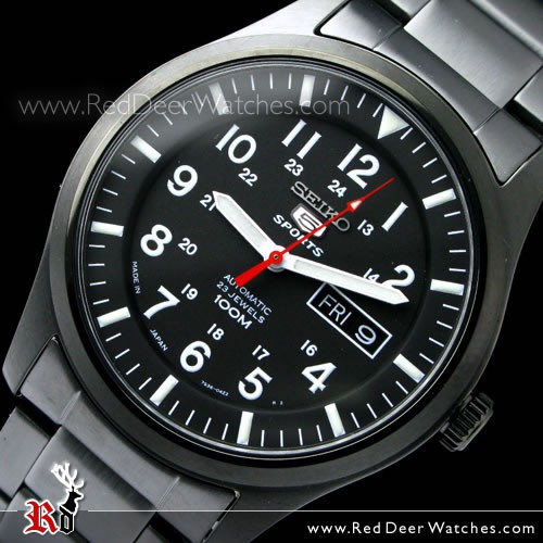 BUY Seiko 5 Military Automatic 100m All Black Mens Watch SNZG17 .