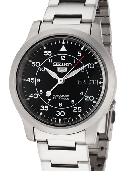 Seiko 5 Military Black Dial Automatic Watch with Stainless Steel .