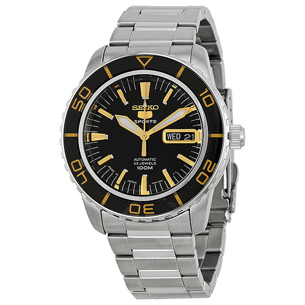 Seiko 5 Sports Automatic Black Dial Stainless Steel Men's Watch .