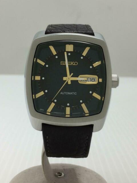 Seiko Recraft Automatic Green Dial Day Date Brown Leather Band .