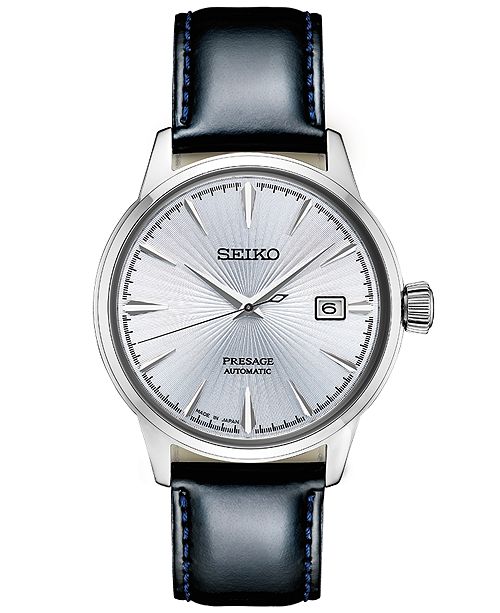 Seiko Men's Automatic Presage Black Leather Strap Watch 40.5mm .