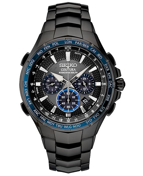 Seiko Men's Radio Sync Solar Chronograph Coutura Black Stainless .