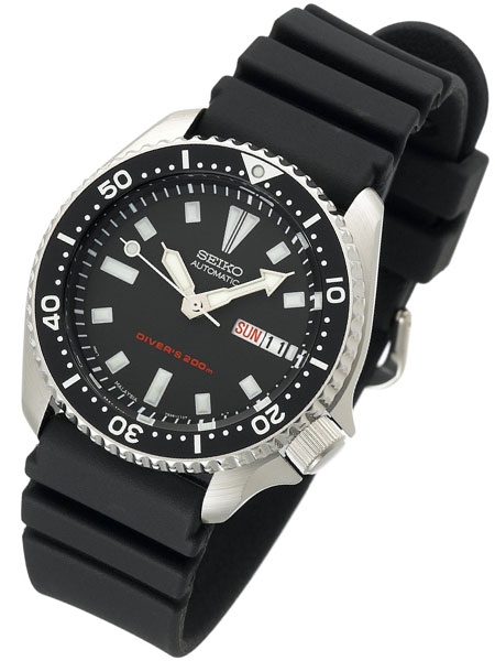 Seiko Black 21-Jewel Automatic Dive Watch with Rubber Strap #SKX1