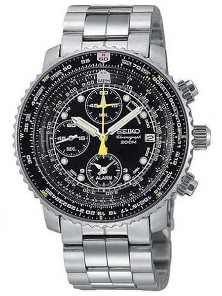 Seiko SNA411 SNA411P SNA411P1 Quartz Flight Chronograph Watch with .