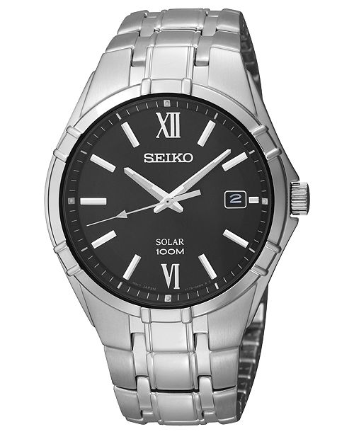 Seiko Watch, Men's Solar Stainless Steel Bracelet 38mm SNE215 .