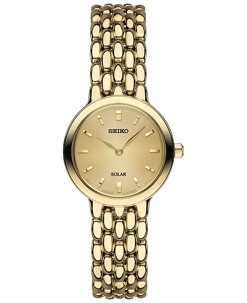 Seiko Women's Dress Solar Gold-Tone Stainless Steel Bracelet Watch .