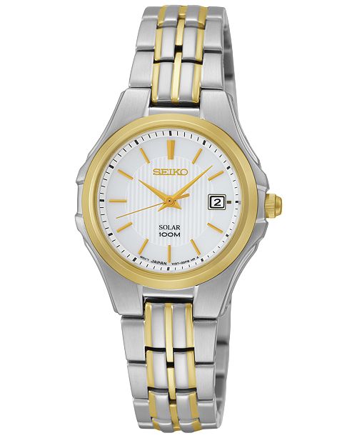 Seiko Watch, Women's Solar Two Tone Stainless Steel Bracelet 28mm .