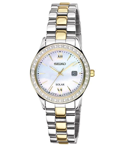 Seiko Watch, Women's Solar Two Tone Stainless Steel Bracelet 28mm .