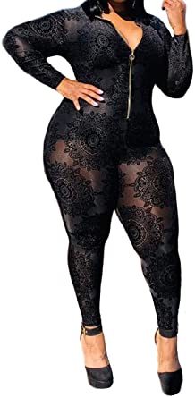 Amazon.com: Women's Sexy Plus Size See Through Jumpsuit Sheer Mesh .
