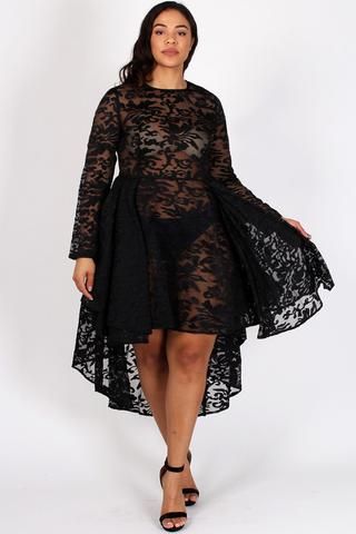 See Through Detailed Hi Lo Lace Plus Size Dress | High low lace .