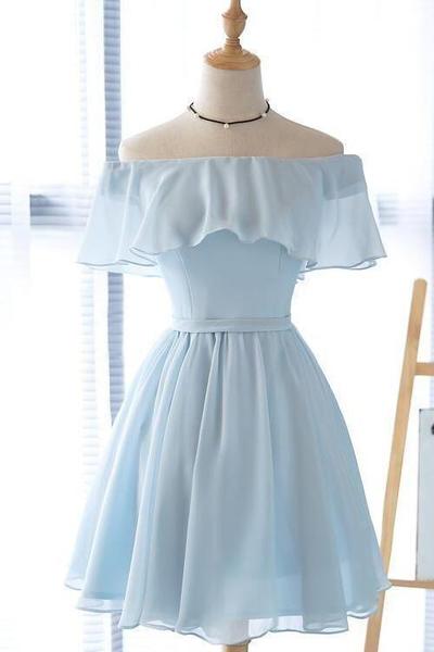 Buy Cute Light Blue Off the Shoulder Short Prom Dresses Chiffon .