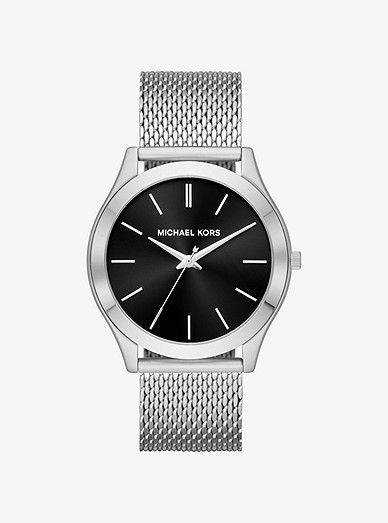 Oversized Slim Runway Silver-tone Mesh Watch | Michael Ko