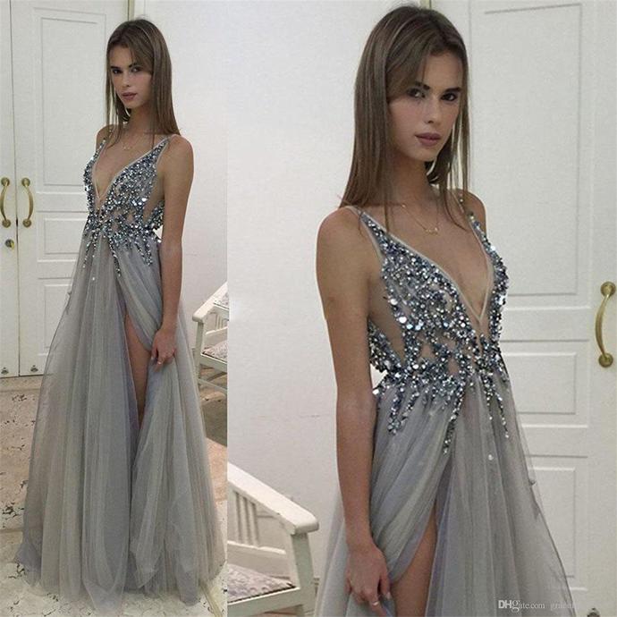 2019 Silver-Gray Charming Beading Prom Dresses by prom dress on Zibb