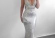 Sparkly Sequined Evening Dress,Silver Mermaid Prom Dress with .