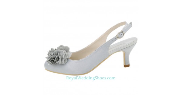 Round toe Slingback Low Heel Wedding Shoes Silv