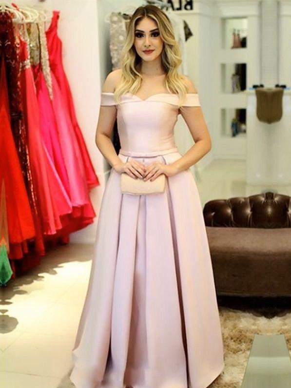 Pink Prom Dresses A-line Off-the-shoulder Simple Prom Dress .