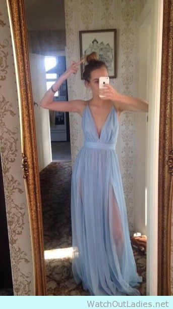 Lovely pastel blue V-neck perfect prom dress | Cheap prom dresses .